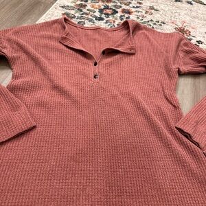 Rust Waffle Knit Henley Top